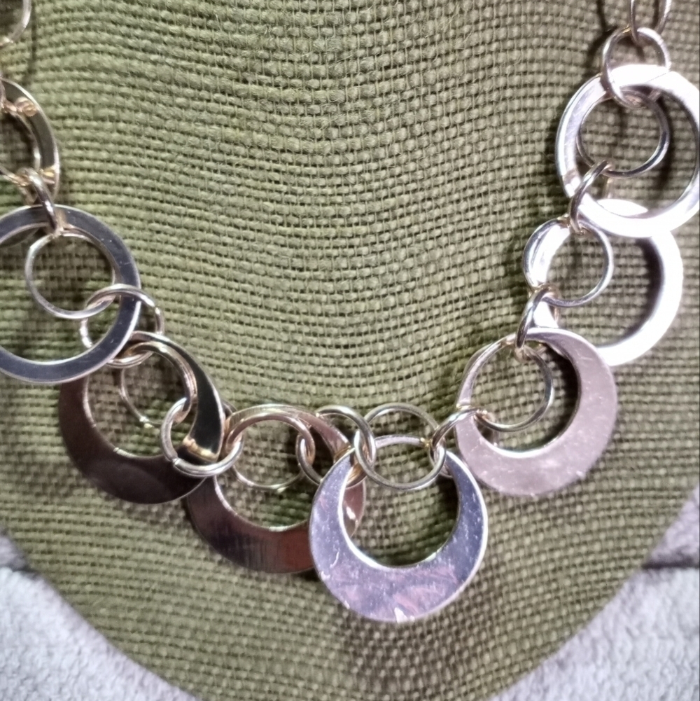 Goldtone circles chain necklace statement runway - Picture 3 of 4